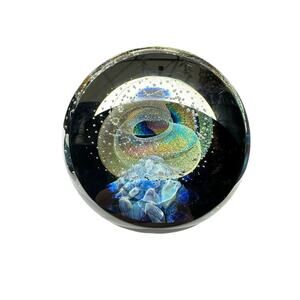 NEW Galaxy Orb 6” Swirls Dichroic Glass World Paperweight Signed Garrelts Glass